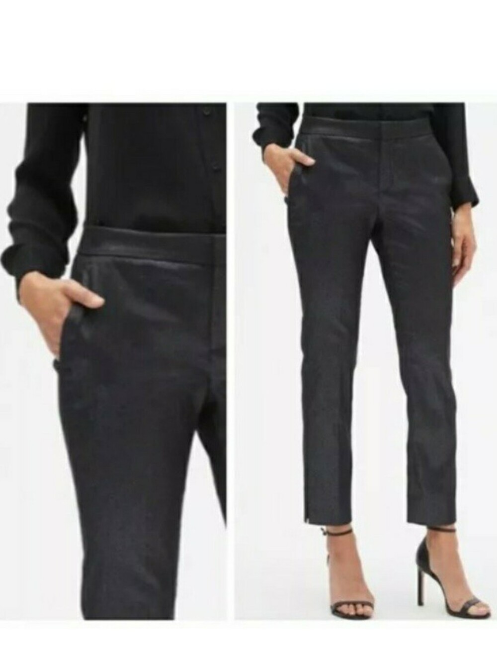Banana Republic Avery Straight-Fit Metallic Ankle Pant Black